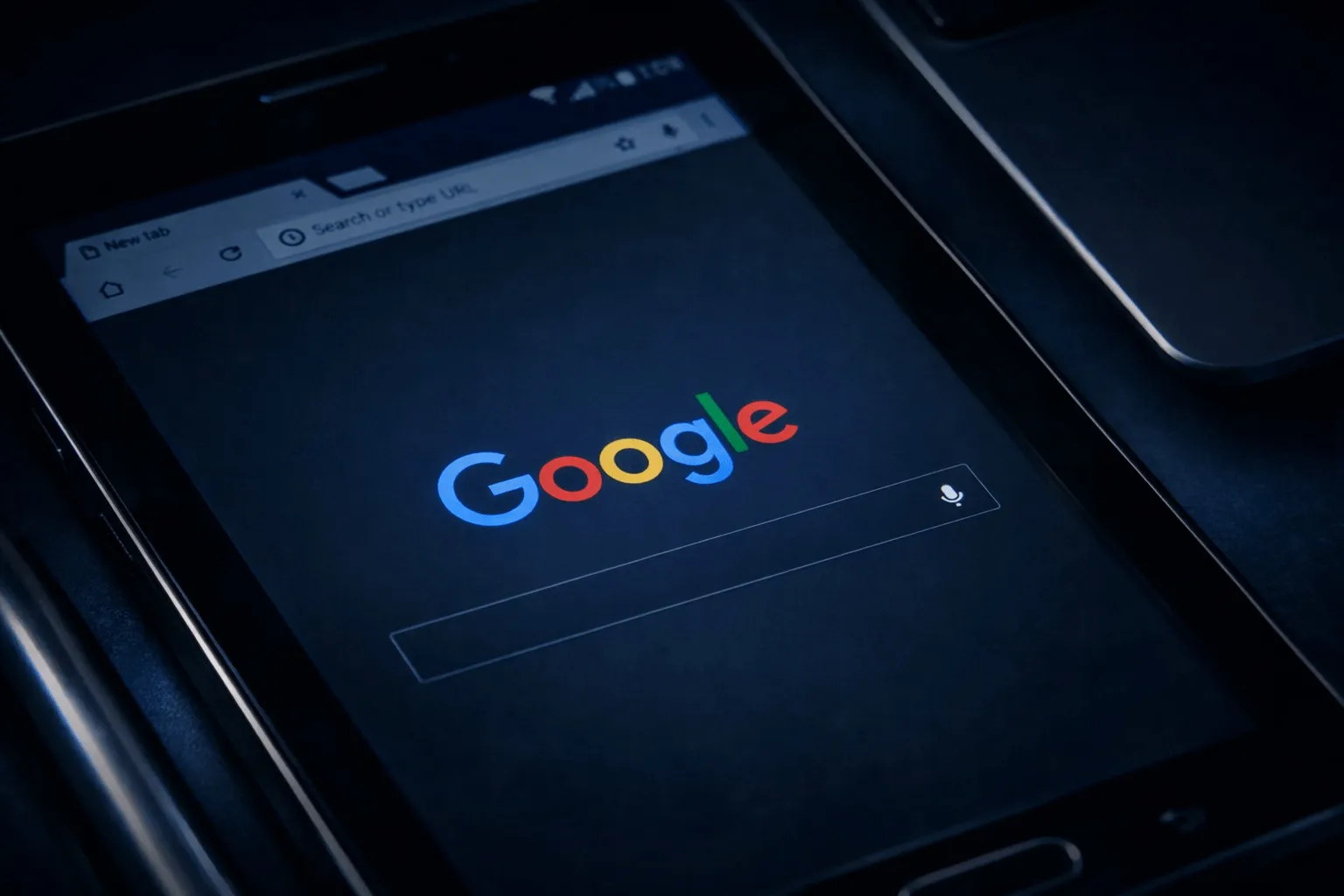 Mobil med Google sökning vid lansering av hemsida online i Karlstad