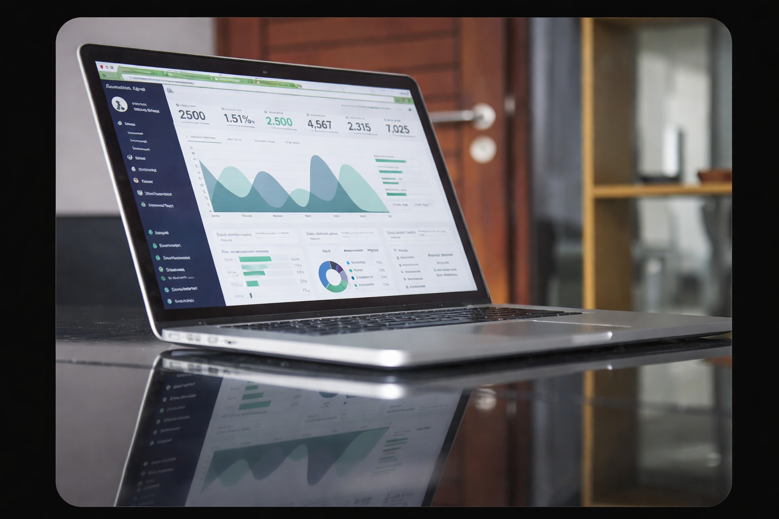 Laptop med analytics dashboard för webbutveckling och redesign av hemsida i Karlstad